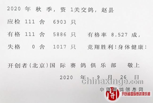 搜鸽天下-信鸽足环号查询-上笼5886羽 北京开创者今天
